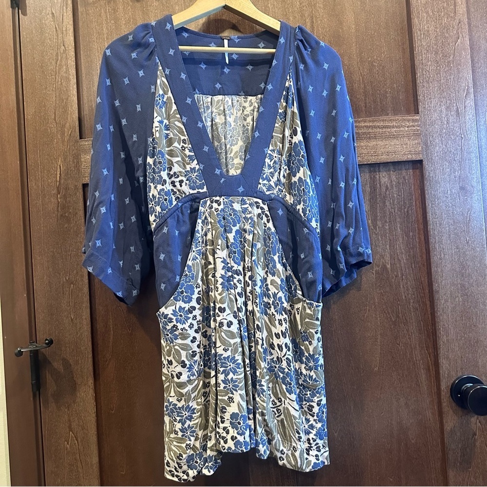 Free People Talulla Blue and Cream Floral Mini Dress